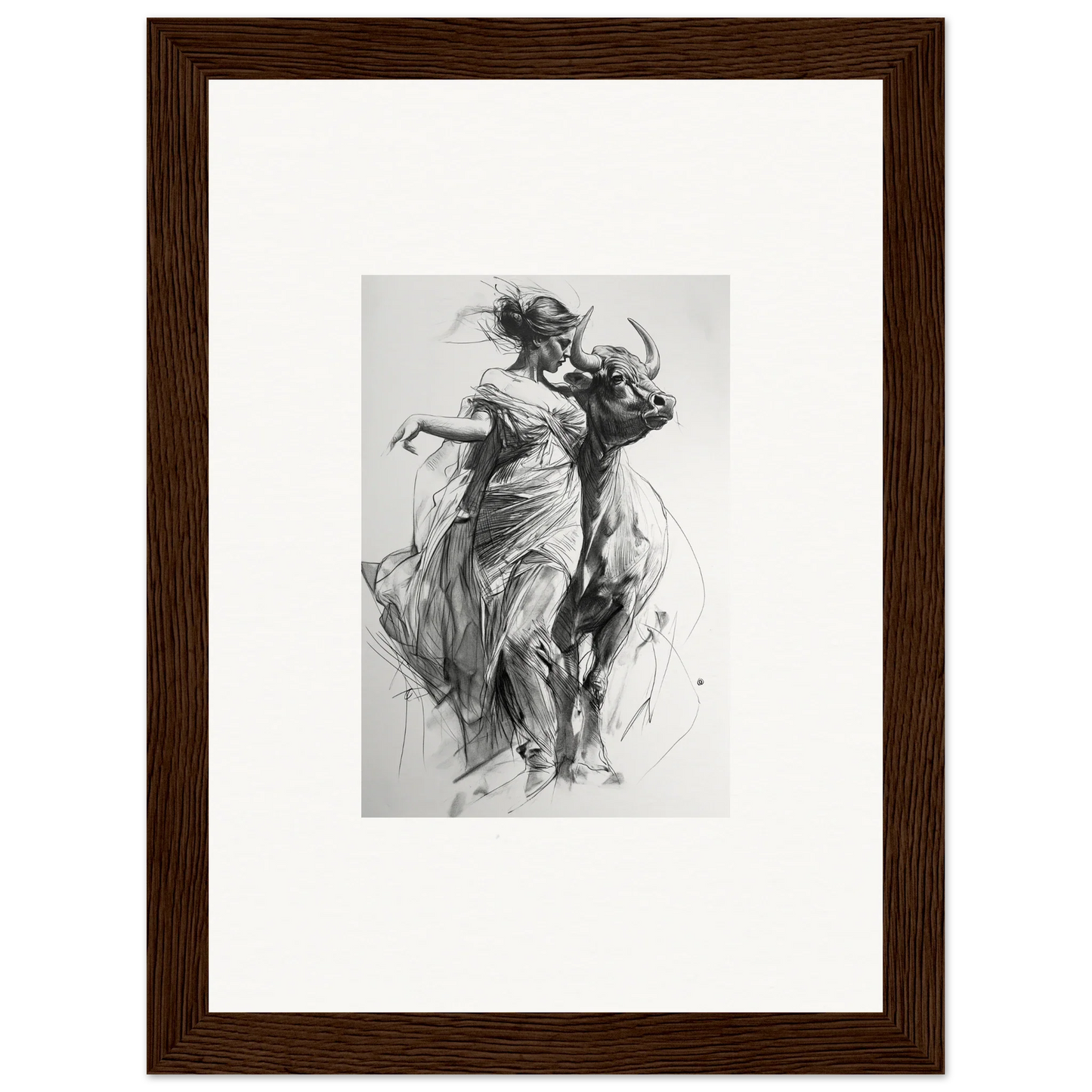 Black and white sketch of dancers in flowing dresses for Forest Flame Dance wall art