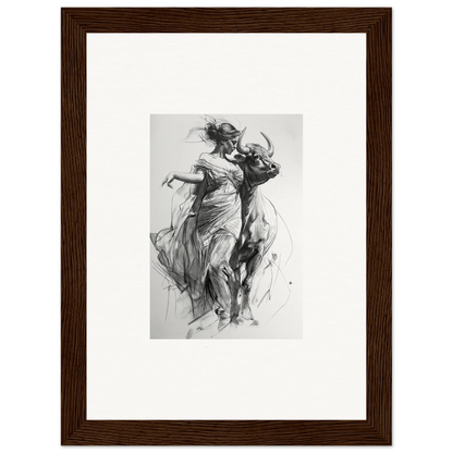 Black and white sketch of dancers in flowing dresses for Forest Flame Dance wall art