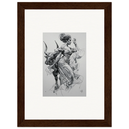 Black and white sketch of a couple dancing for Sirens’ Veil Matador framed wall art