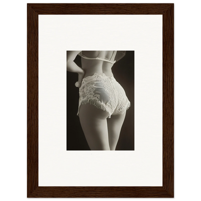 Black and white wall art of a woman’s lower back in lace, perfect for room decoration