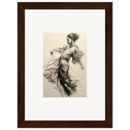 Elegant sketch of a dancer in flowing dress for Whirling Midnight Form framed wall art