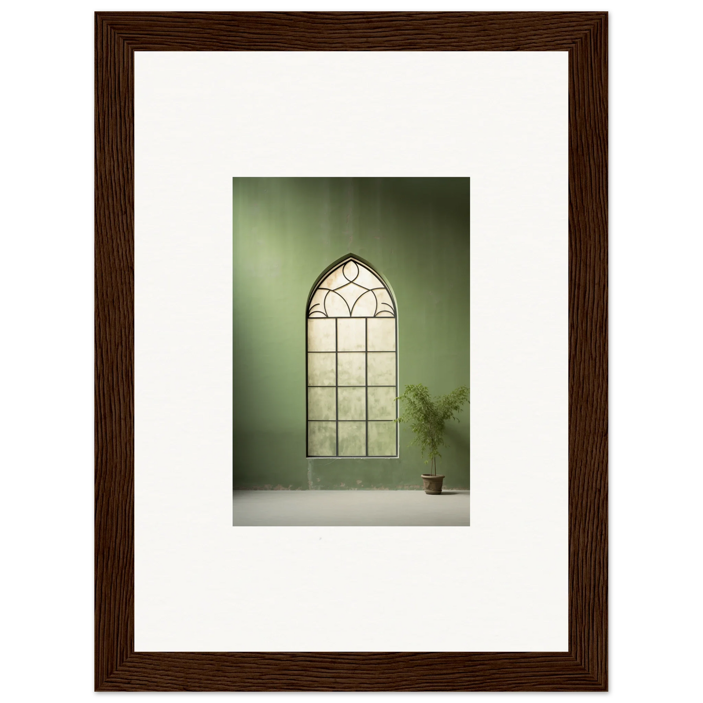 Gothic-style arched window with lead dividers in Green Crescent special edition art™