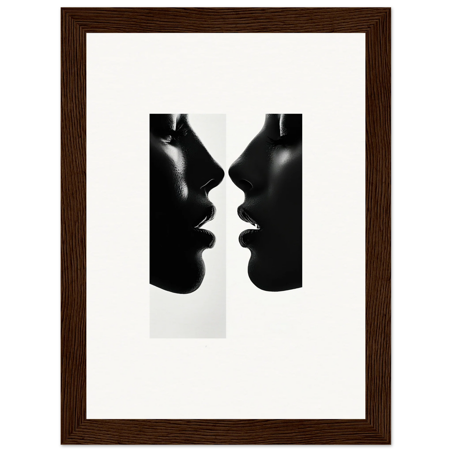 Two silhouetted profiles in black and white from Liminal Echoes framed poster