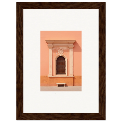 Ornate arched window on a peach wall in Silent Sunset Oblique framed wall art