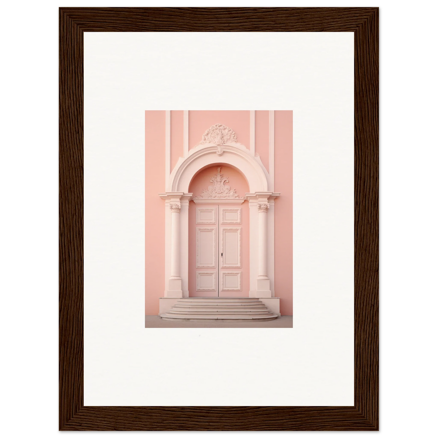 Elegant pink doorway with white columns in the Petal Whispers Portal special edition art