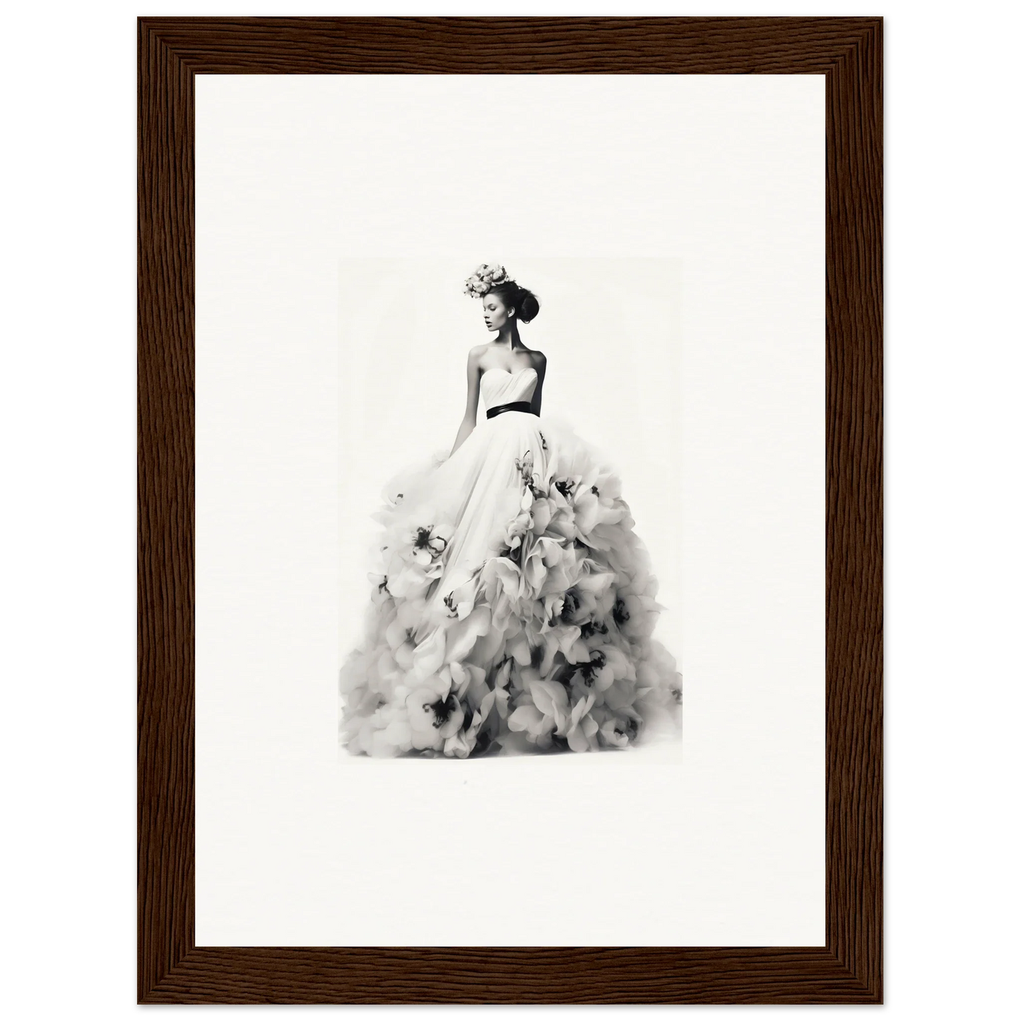 Elegant black and white watercolor of a figure in a ballgown from Dreams Bloom Eternal