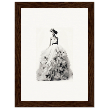 Elegant black and white watercolor of a figure in a ballgown from Dreams Bloom Eternal