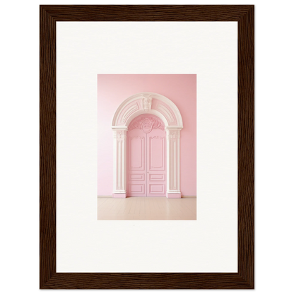 Pink arched doorway with ornate molding in Portal Fantasies Unfurled framed wall art