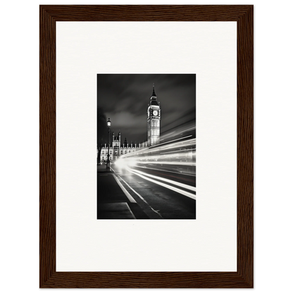 Framed black and white Big Ben photo with light trails for premium framed wall decor