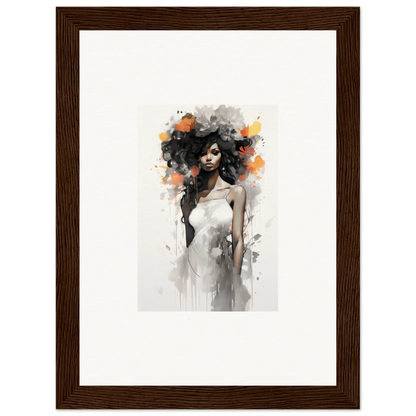 Artistic watercolor portrait with dark hair in a white dress from Ethereal Echoes Blossoms