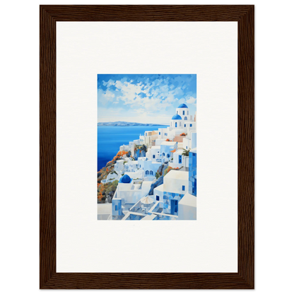 Framed watercolor painting of Santorini, perfect for premium framed wall art