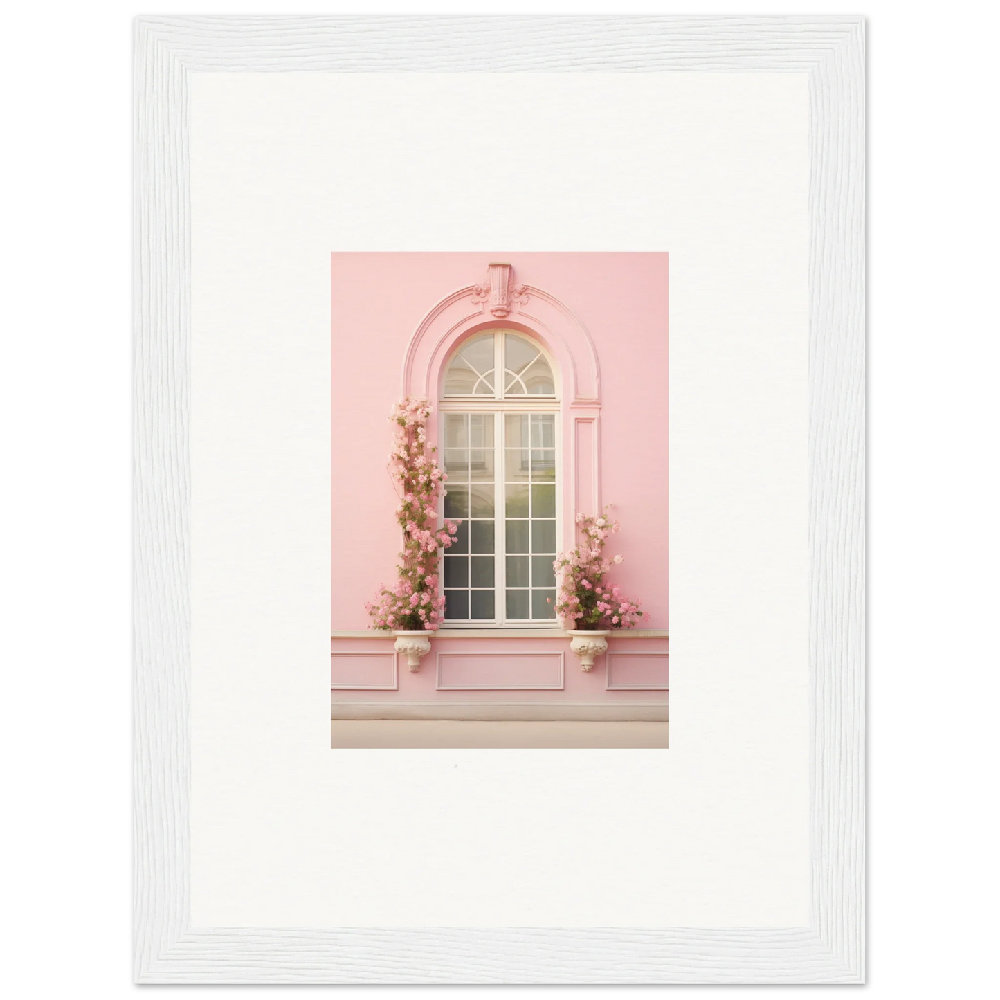 Arched pink window with white panes and flowers, featured in Vitalose Rose Sonnet