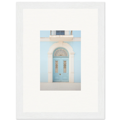 Light blue arched double door and glass panels in Delphinium Dream Portal art