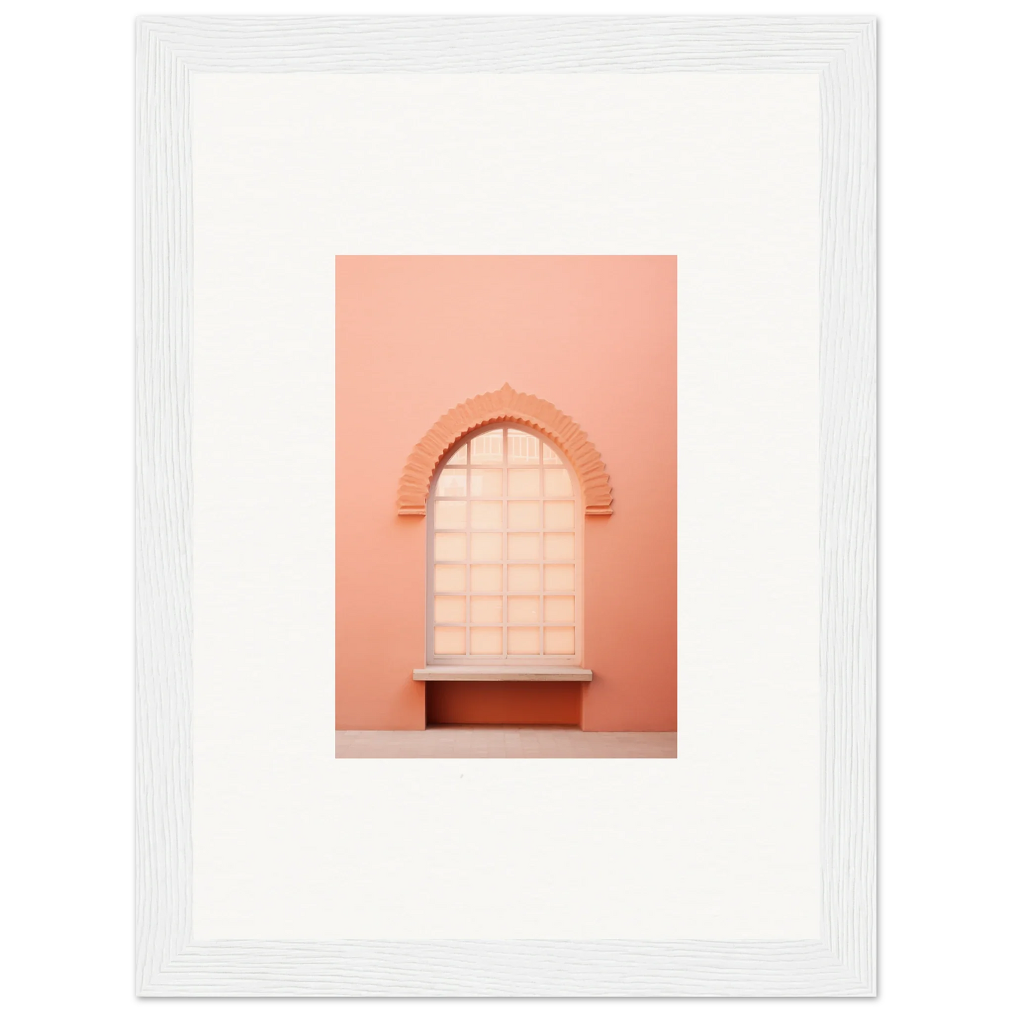 Arched window alcove with peachy pink built-in shelf from Windows Morning Whisper