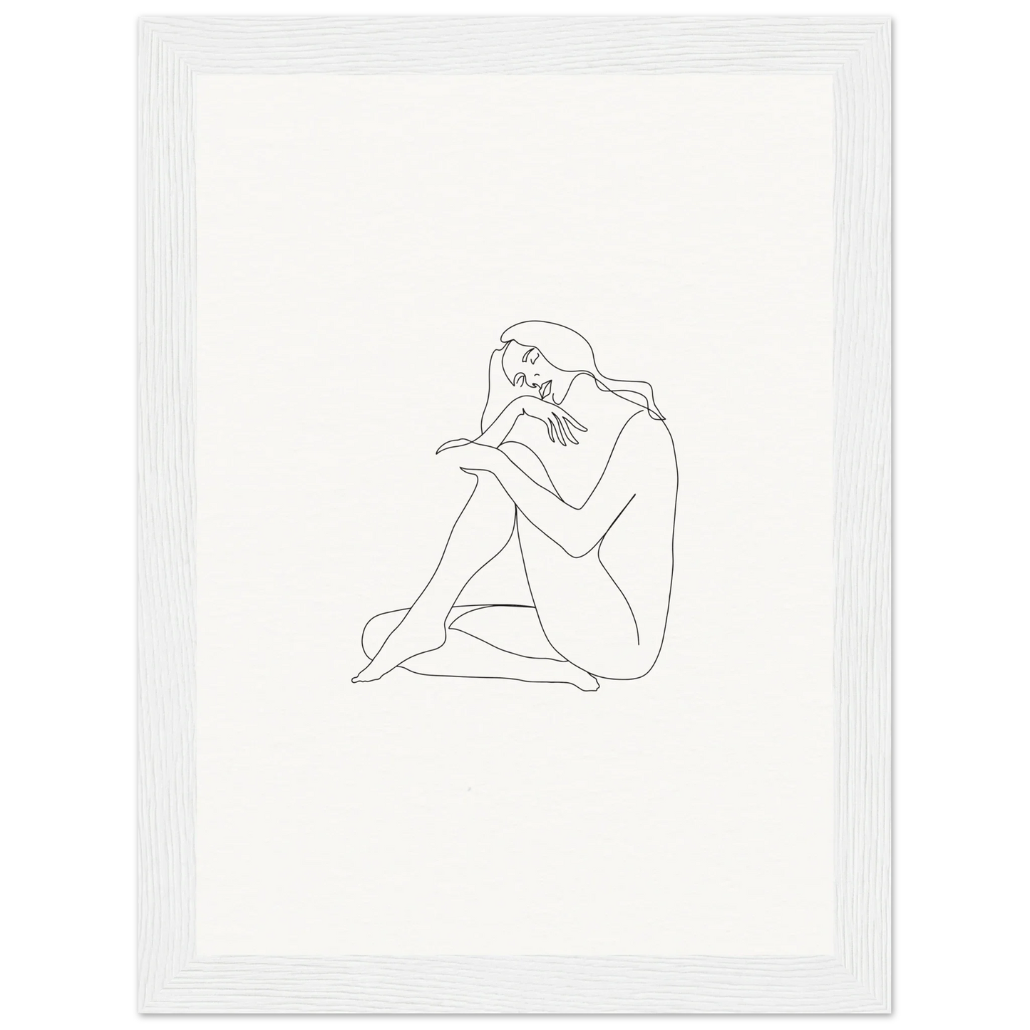 Simple line drawing of a thoughtful nude figure for Mindful Dream Tangles framed wall art