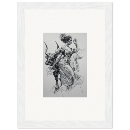 Stylish black and white sketch of a couple dancing for Sirens’ Veil Matador framed art