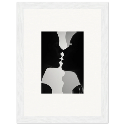 Black and white silhouette of two profiles about to kiss in Nouveau Love Symphony framed wall art