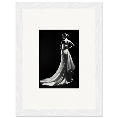 Elegant black and white evening gown showcasing ephemeral grayscale elegance in dramatic lighting