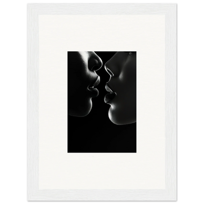 Two silhouettes in a romantic moment for Midnight Kiss Darkness framed wall art