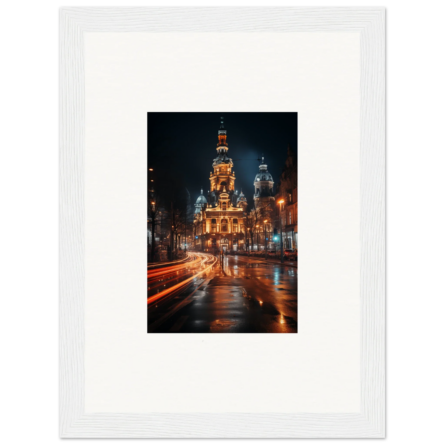 Illuminated Russian Orthodox church at night in Midnight Highway Mirage art piece