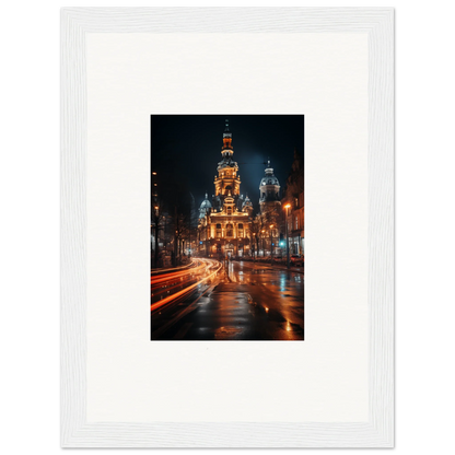 Illuminated Russian Orthodox church at night in Midnight Highway Mirage art piece