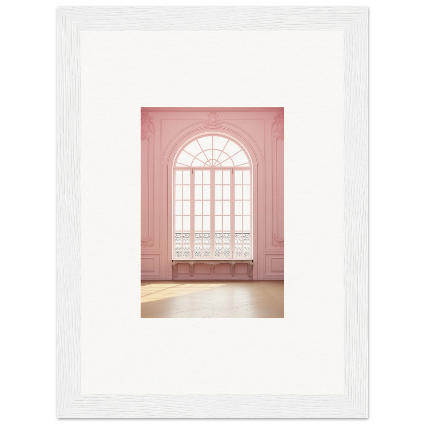 Elegant arched window with pink trim and cozy seat in Ether Balcon Evolvement art