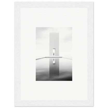 Minimalist black and white photo of a tower reflection for Dreamer’s Vanishing Silhouette