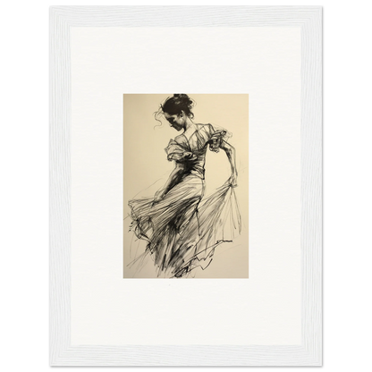 Elegant dancer sketch in flowing dress for Ethereal Pause Beneath framed wall art