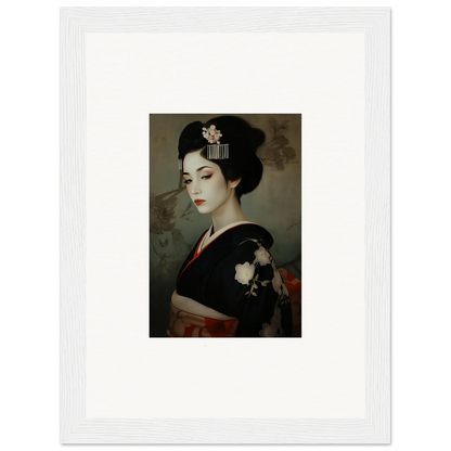 Portrait of a geisha in a black kimono, part of Cherry Dream Surrealism art