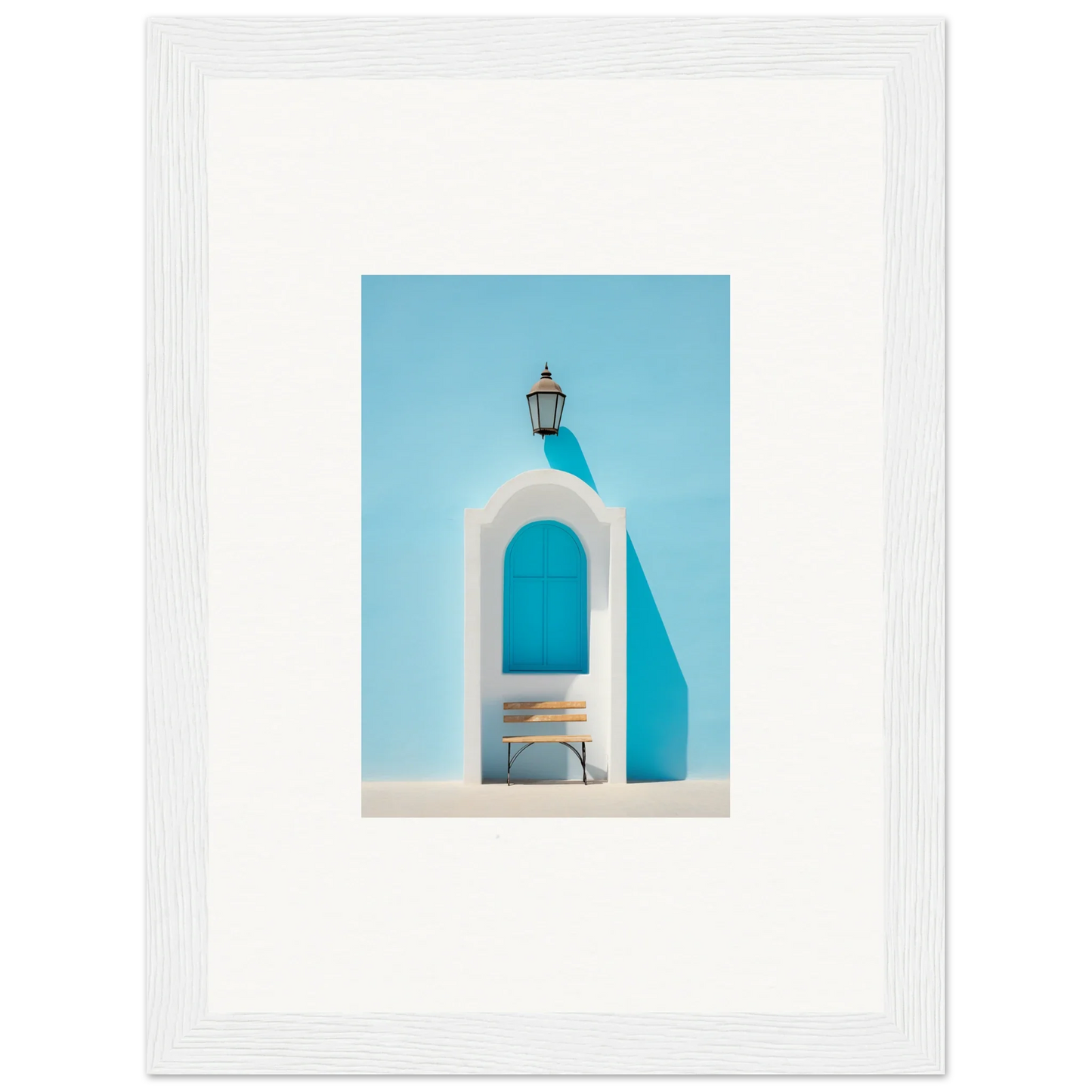 White arched doorway with lantern in Ethereal Mediterranean Pause framed wall art