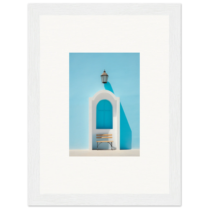 White arched doorway with lantern in Ethereal Mediterranean Pause framed wall art