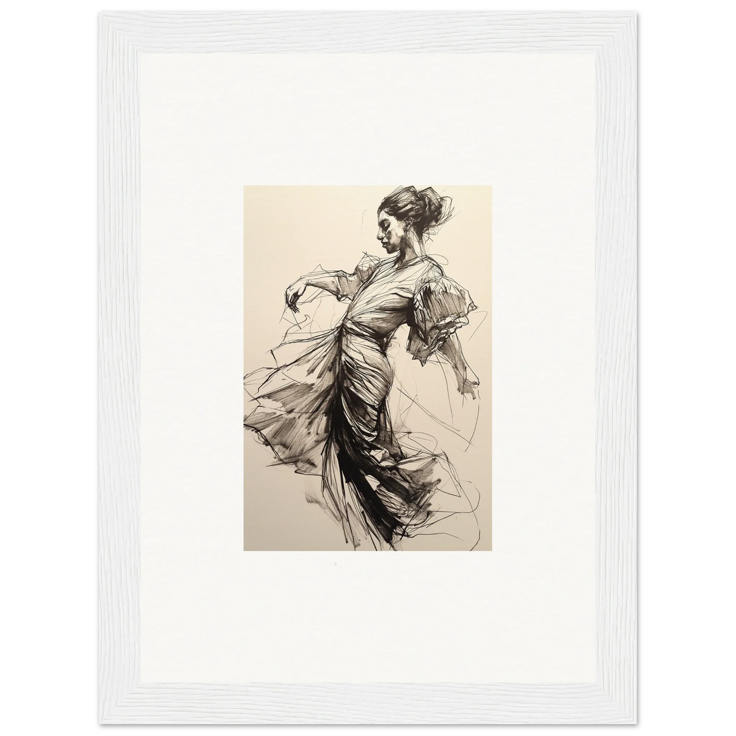 Elegant sketch of a dancer in flowing dress for Whirling Midnight Form framed wall art