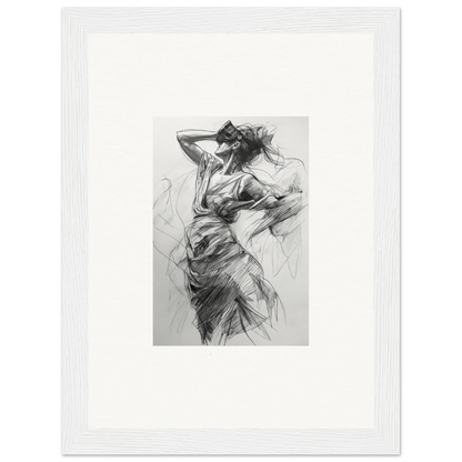 Expressive charcoal sketch of a figure in motion for Veiled Revisionist Muse framed wall art