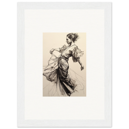 Elegant sketch of a figure in flowing dress for Ephemeral Ink Serenade framed wall art