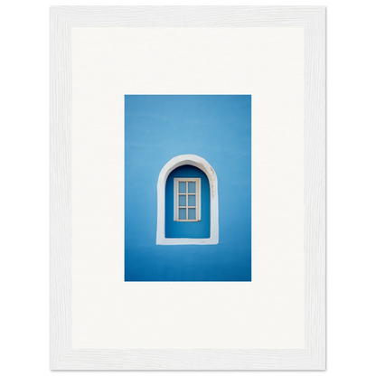 Arched white-framed window in a blue wall showcasing Whispers Sky Mosaic design