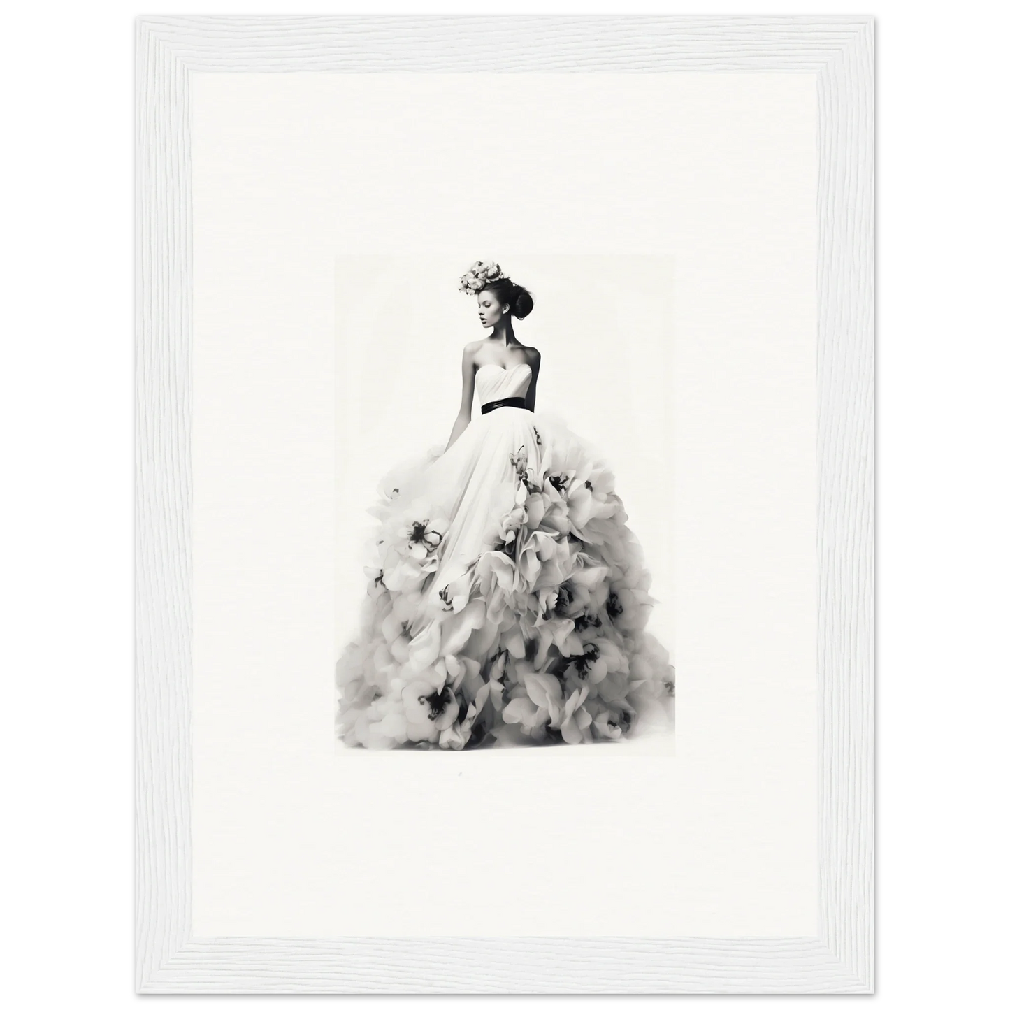 Black and white watercolor of an elegant figure in a flowing gown for Dreams Bloom Eternal