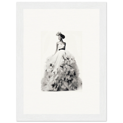 Black and white watercolor of an elegant figure in a flowing gown for Dreams Bloom Eternal