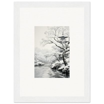 Black and white winter landscape art from Timeless Snow Fables featuring a snowy tree