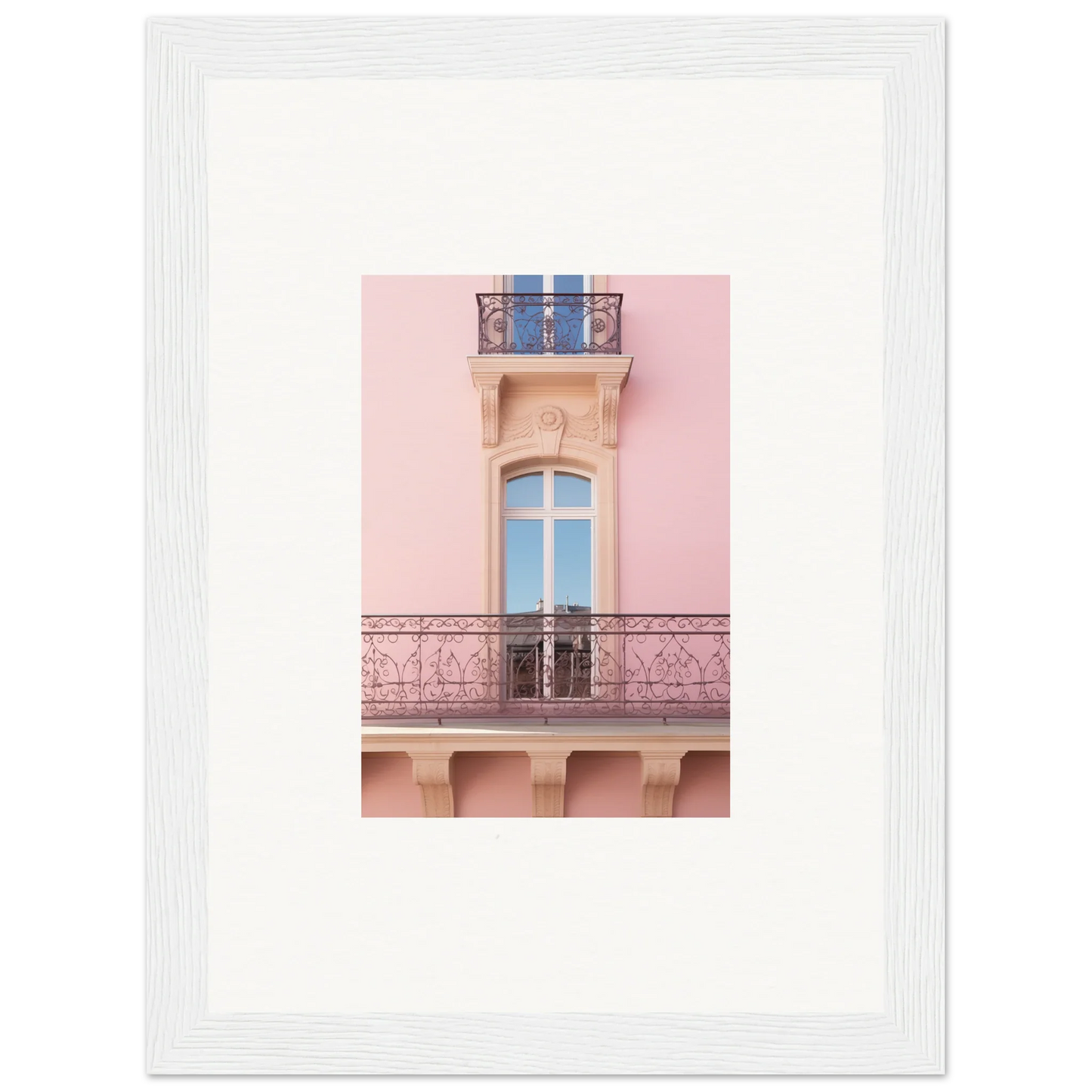 Elegant pink balcony window with ornate railings from the Dusky Dream Balustrade collection