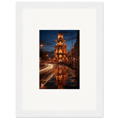 Luminous Neo’ici Dops special edition art of clock tower reflecting on wet street at night