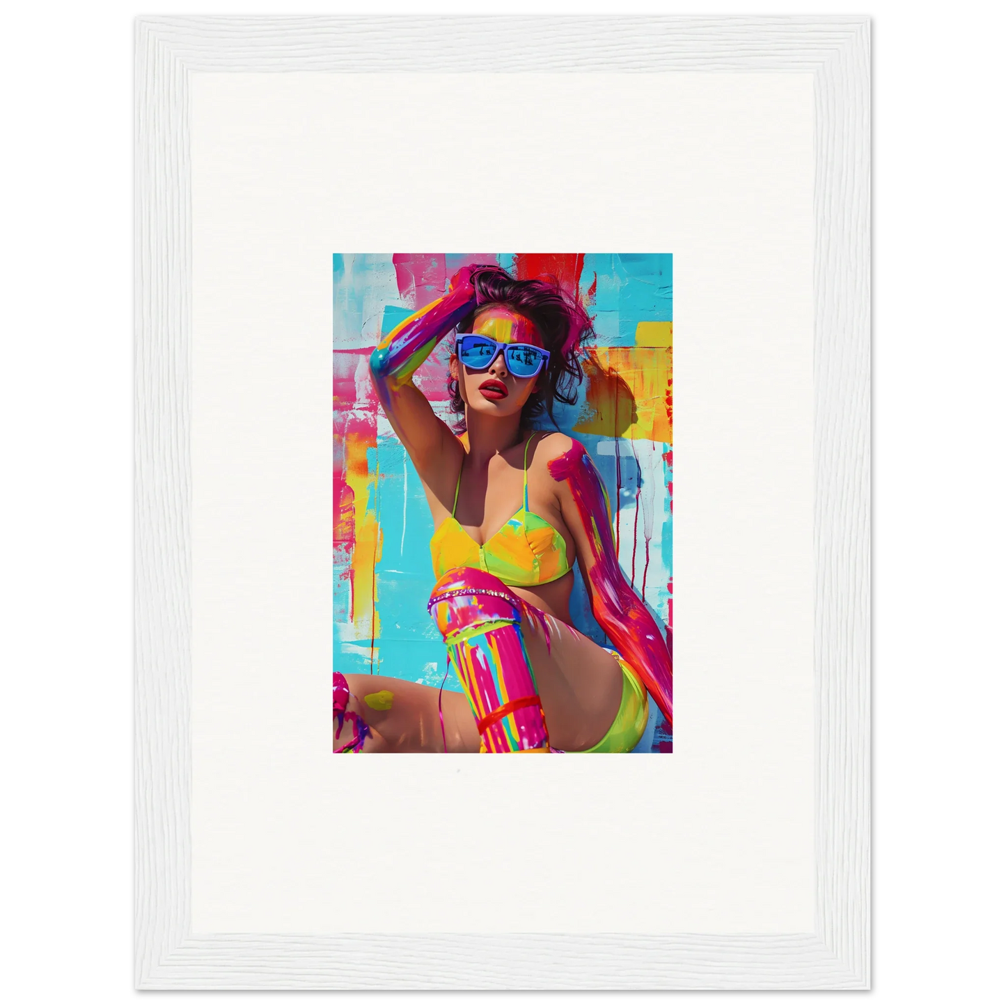 Colorful pop art woman in swimwear canvas print for fun room decoration wall art