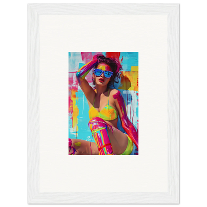 Colorful pop art woman in swimwear canvas print for fun room decoration wall art