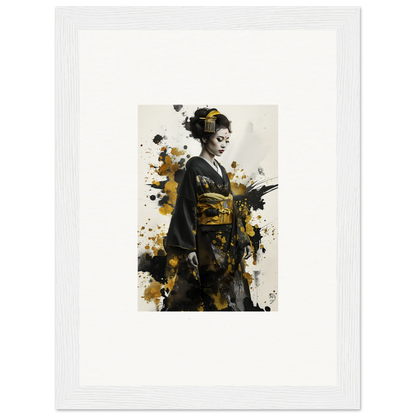 Artistic portrait of a geisha in kimono with black and gold for Eclipsed Ukiyo Symphony