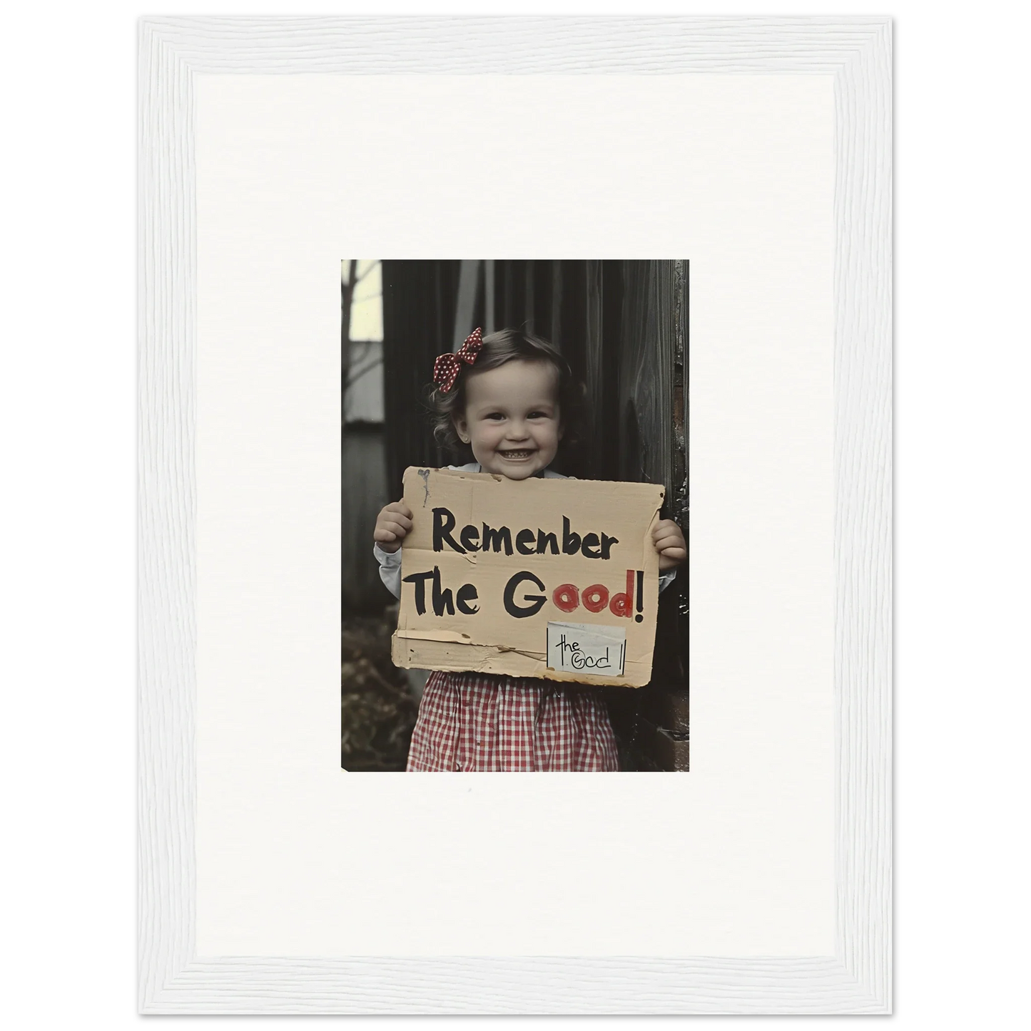 Handwritten sign ’Remember The Good’ in Smiles Forlornly Singing premium framed wall art