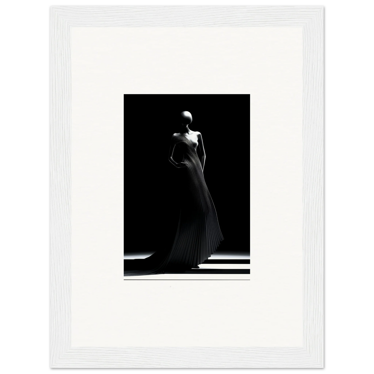 Elegant figure in flowing evening gown with dramatic lighting for Echoes Velvet Mirage