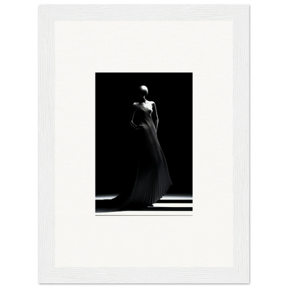 Elegant figure in flowing evening gown with dramatic lighting for Echoes Velvet Mirage