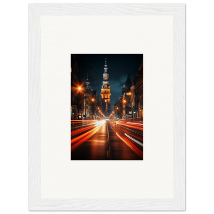 Church tower aglow at night with red light trails, showcasing Umbra Urban Nocturne