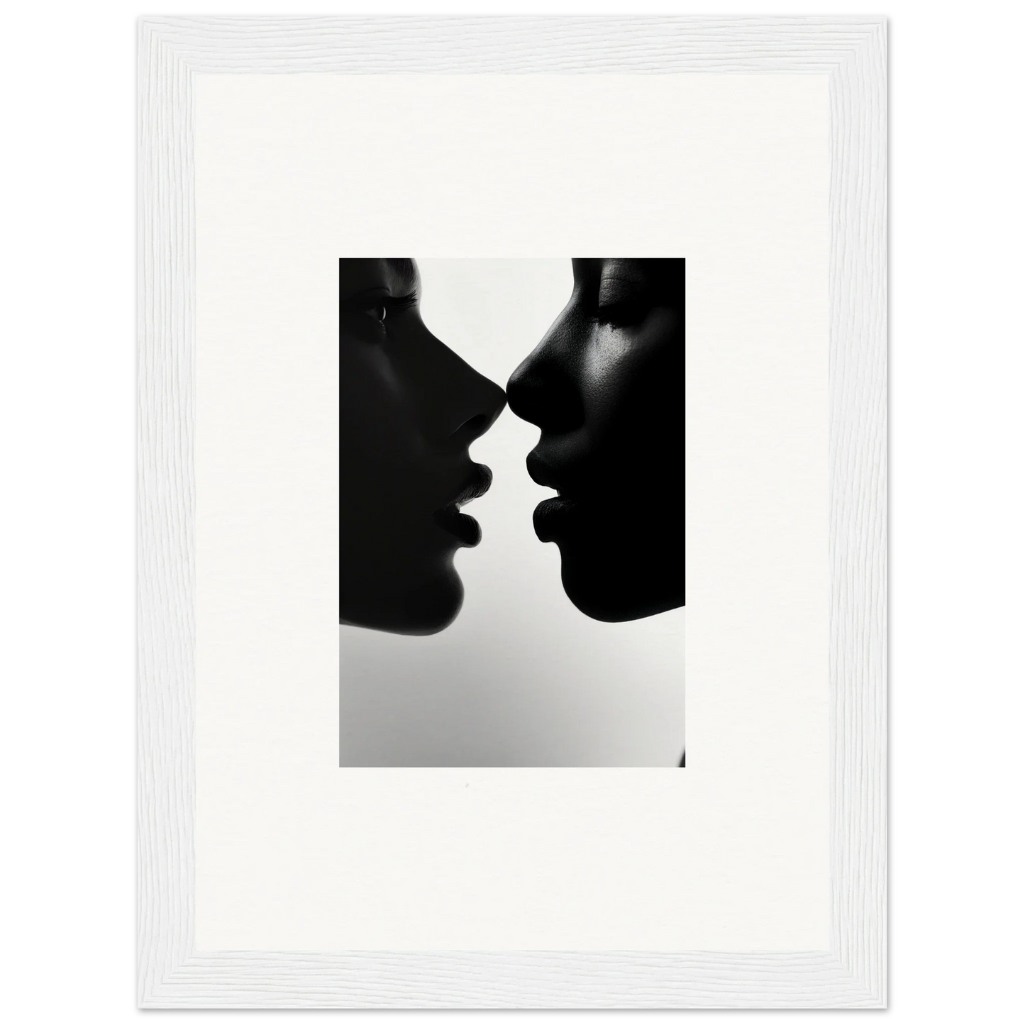 Silhouettes in an intimate pose featured in Narcissus Mirror Haze framed wall art