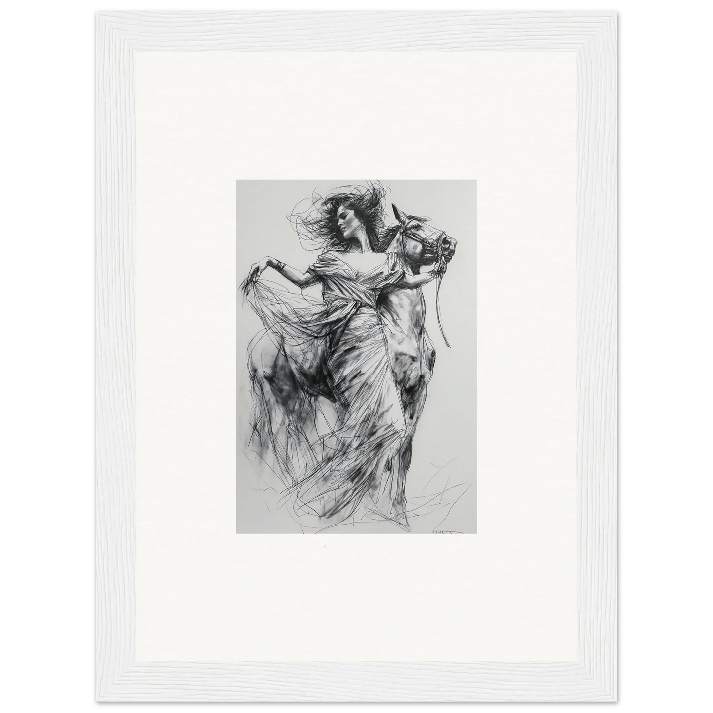 Charcoal sketch of a dancer in motion for Equestrian Ether Euphoria framed art