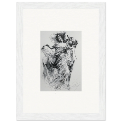 Charcoal sketch of a dancer in motion for Equestrian Ether Euphoria framed art